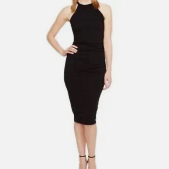 NWT MICHAEL STARS Halter Neck Racerback Ruched Sides Midi Dress Black - Picture 11 of 13